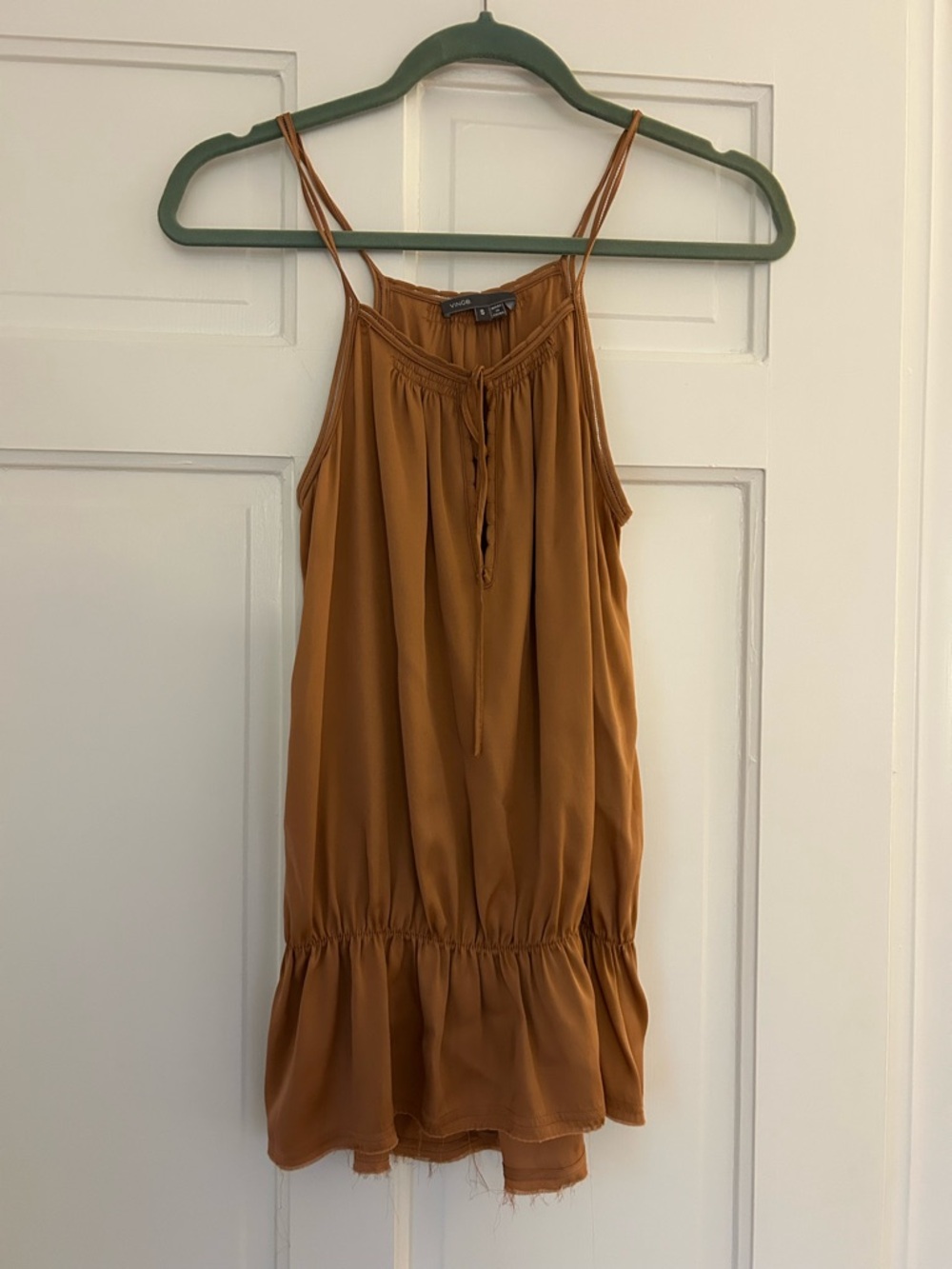 Vince Rust Brown Spaghetti Strap Ruffle Hem Tank